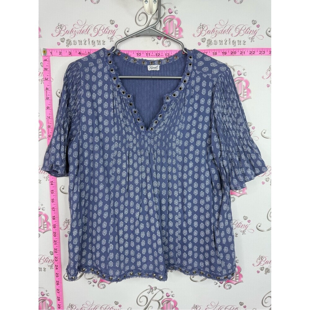 Kismet Blue Printed Short-Sleeve Peasant Blouse